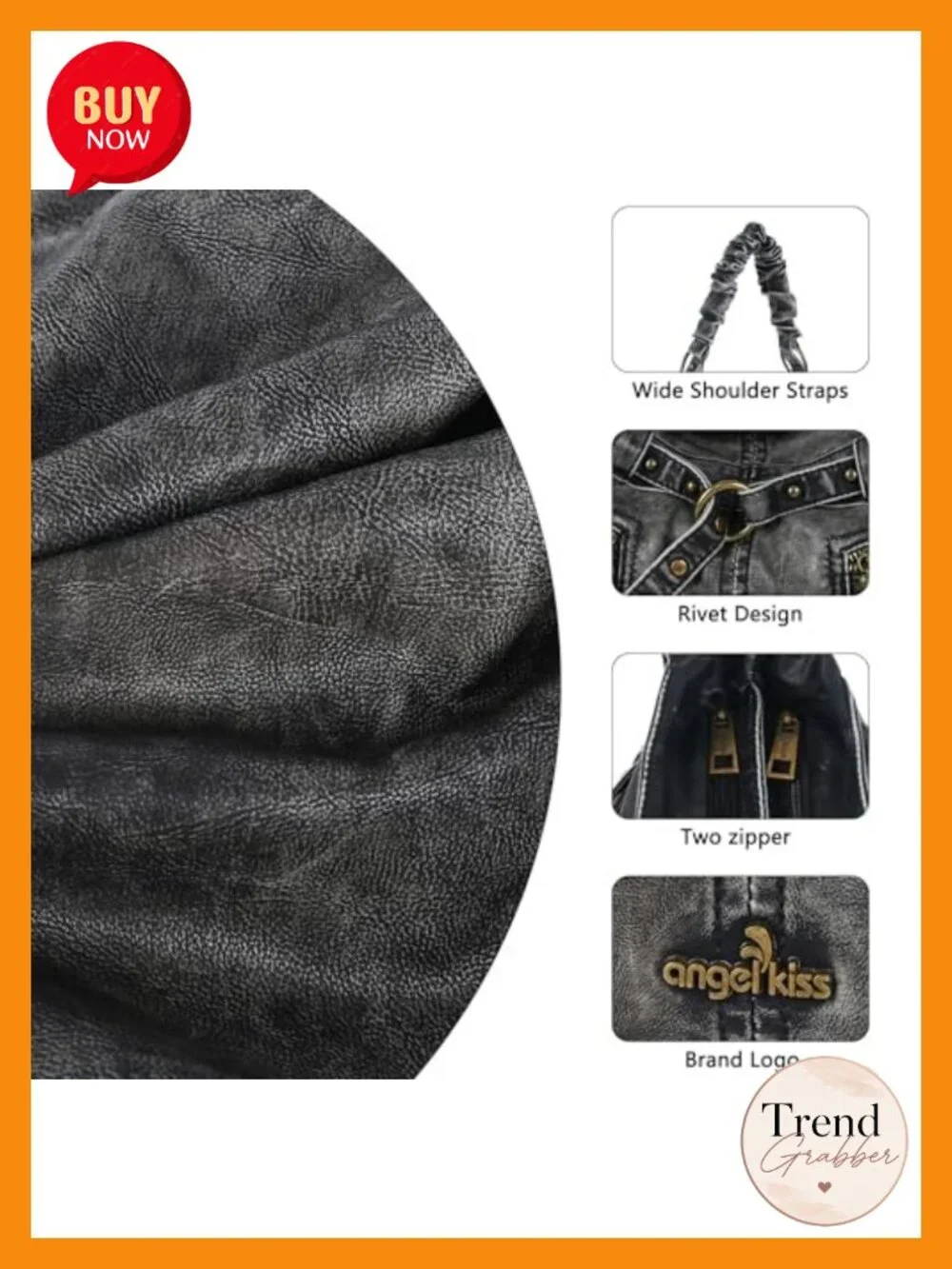 Large Hobo Shoulder Bag Vegan Leather Multi-Pocket Tote with Studs